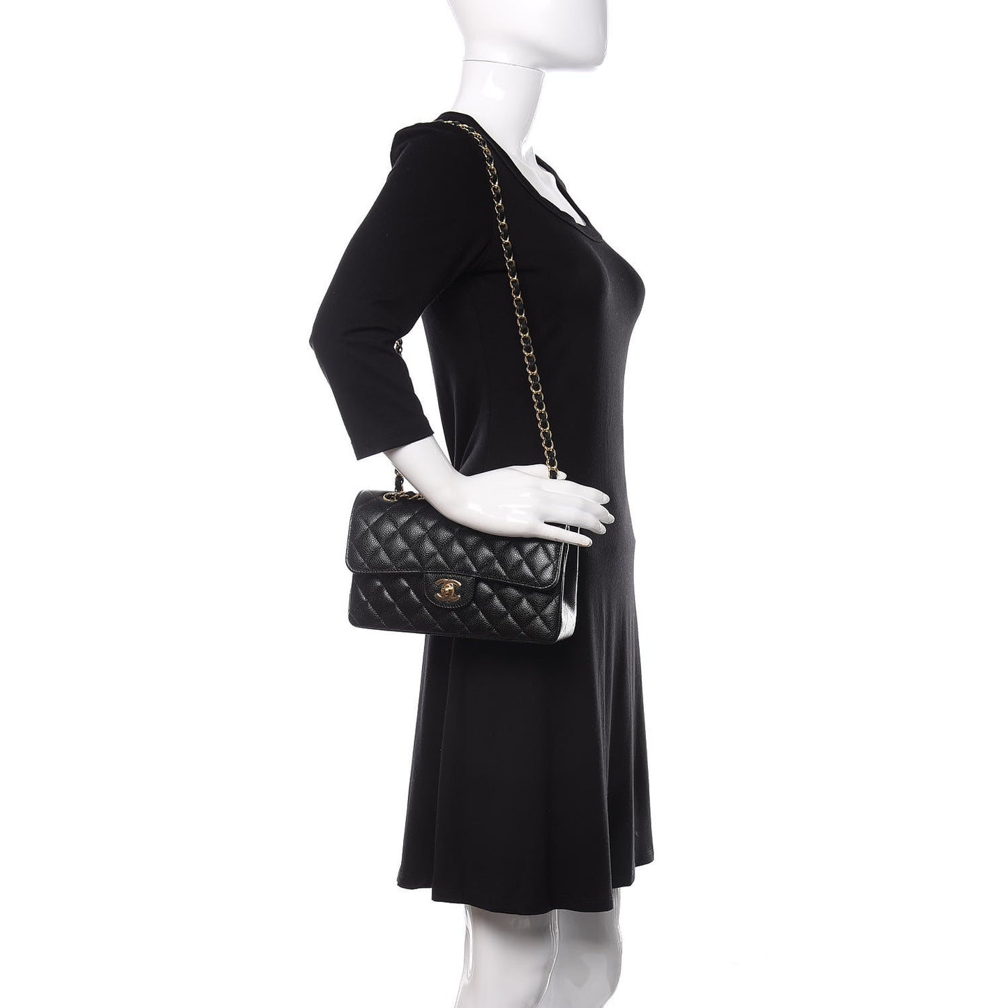 Caviar Quilted Small Double Flap Black