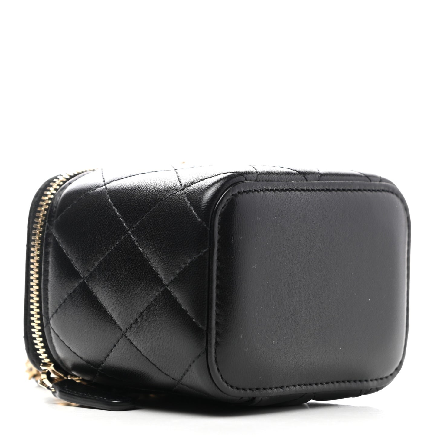 Lambskin Quilted Mini Pearl Crush Vanity Case With Chain Black