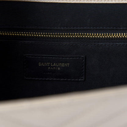Saint Laurent Grain De Poudre Matelasse Chevron Large Monogram Satchel Dark Beige 11 of 14