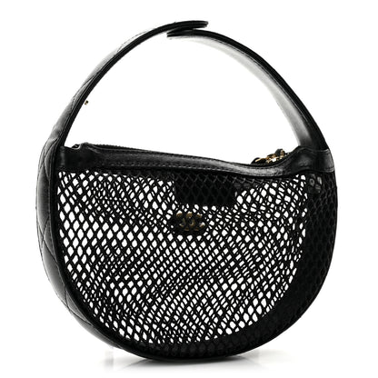 Chanel Mesh Shiny Lambskin Pouch Hobo Black 3 of 11