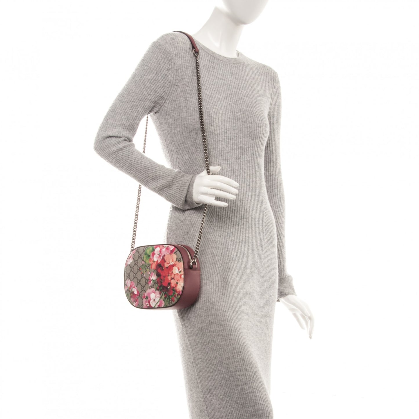GG Supreme Monogram Blooms Mini Chain Shoulder Bag Beige Multicolor Dry Rose