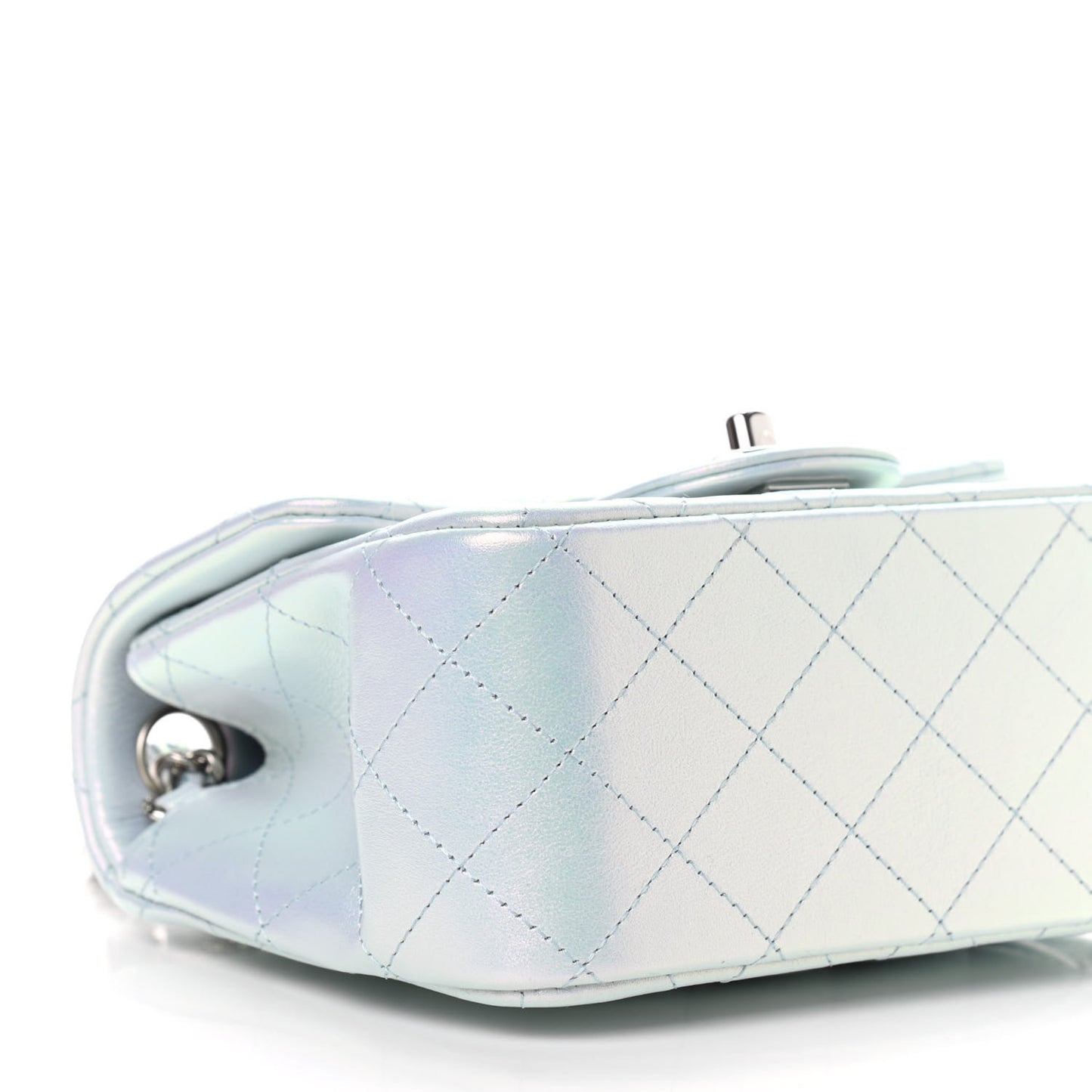 Iridescent Lambskin Quilted Mini Square Flap Light Blue