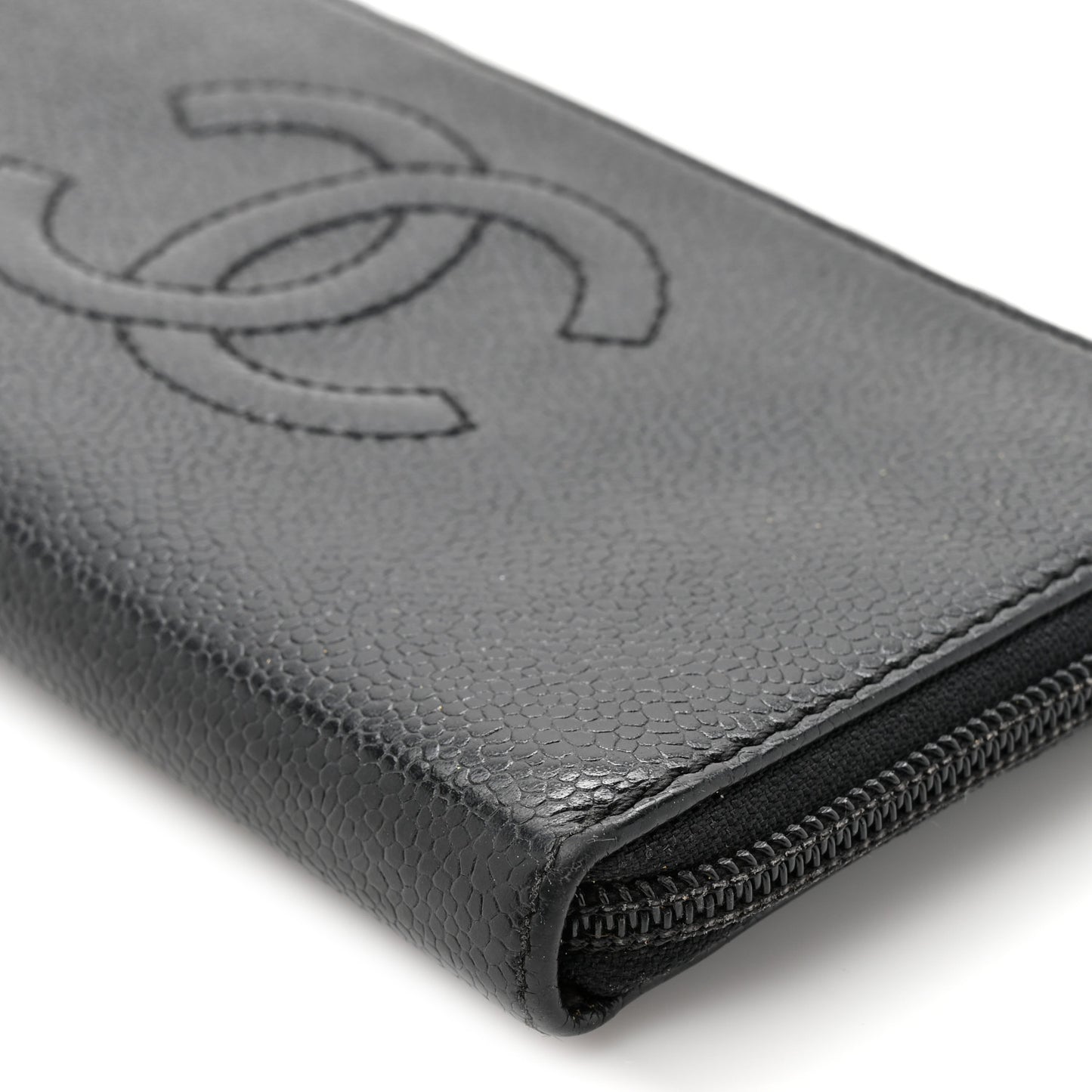 Caviar CC Timeless Large Zip Around Wallet Black