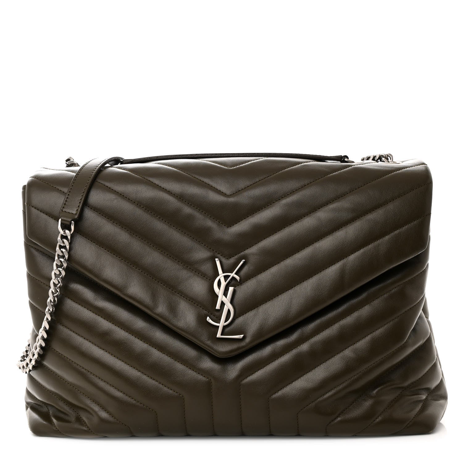 Saint Laurent Calfskin Y Quilted Monogram Large Loulou Chain Satchel Kaki Fonce 1 of 25