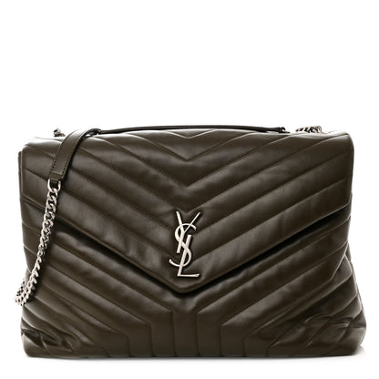 Saint Laurent Calfskin Y Quilted Monogram Large Loulou Chain Satchel Kaki Fonce 1 of 25