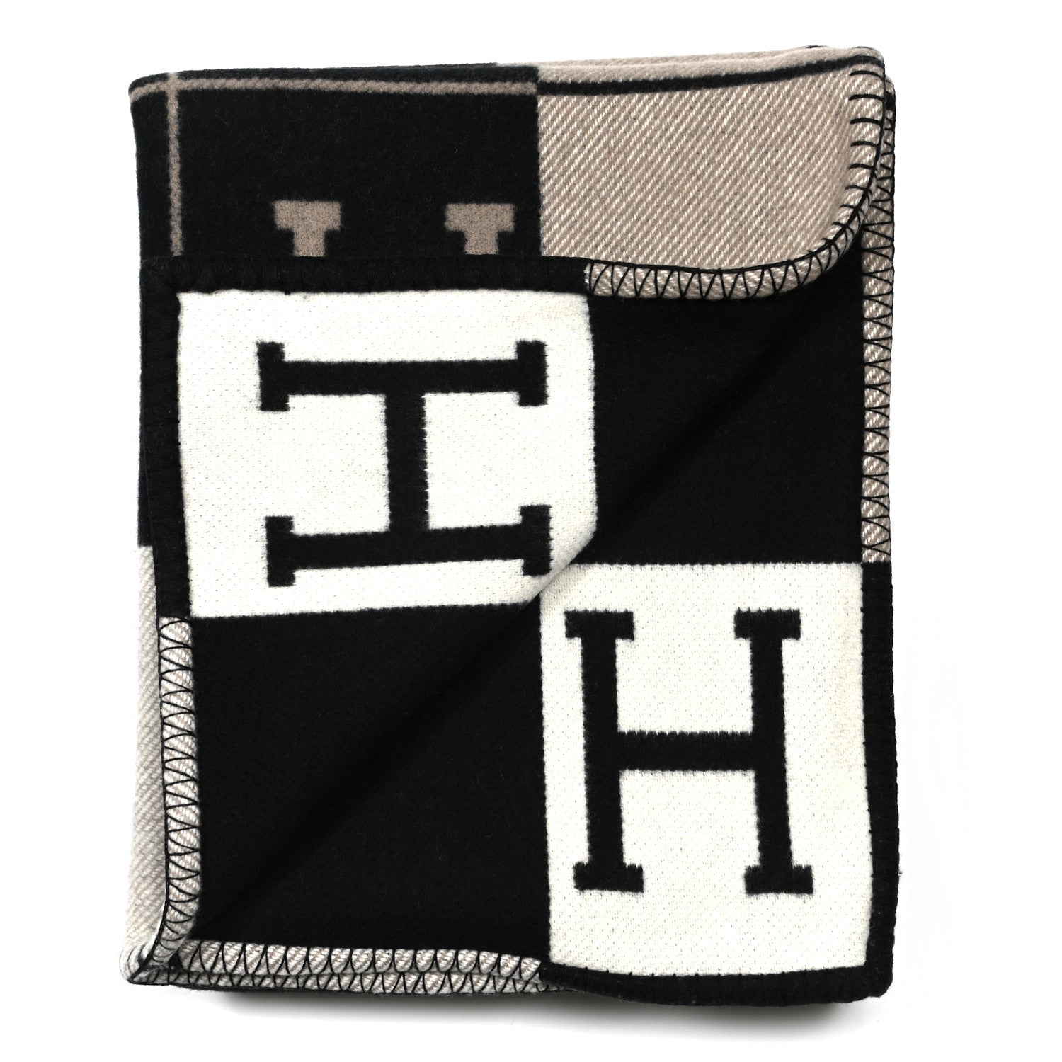Hermes Wool Cashmere Avalon III Blanket Ecru Black 2 of 3