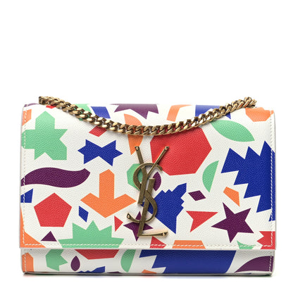 Saint Laurent Grain De Poudre Small Classic Monogram Shapes Print Kate Satchel White 1 of 5