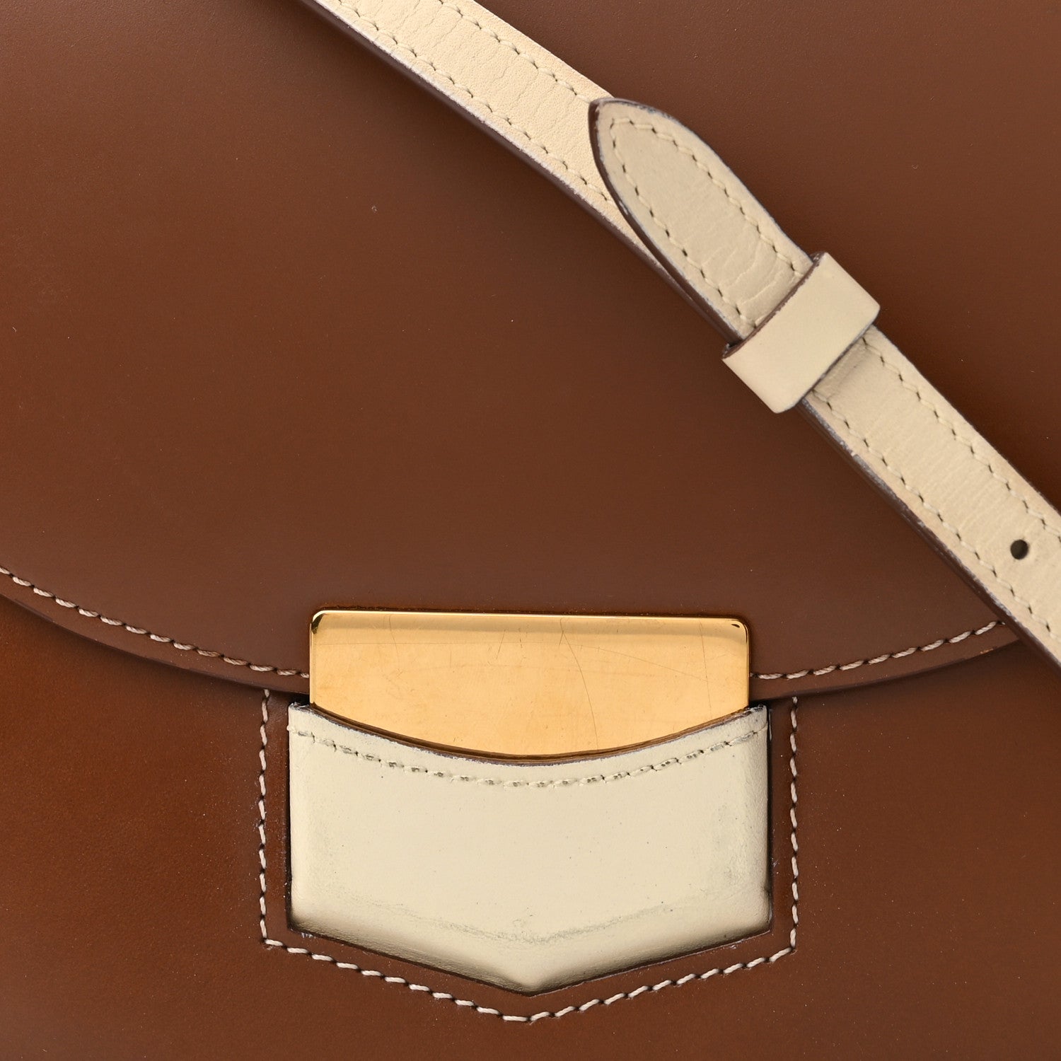 Celine Glazed Calfskin Small Bi-Color Trotteur Chestnut 8 of 10