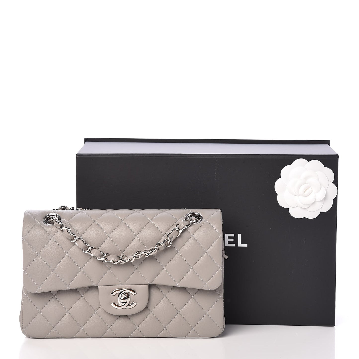Lambskin Quilted Small Double Flap Grey