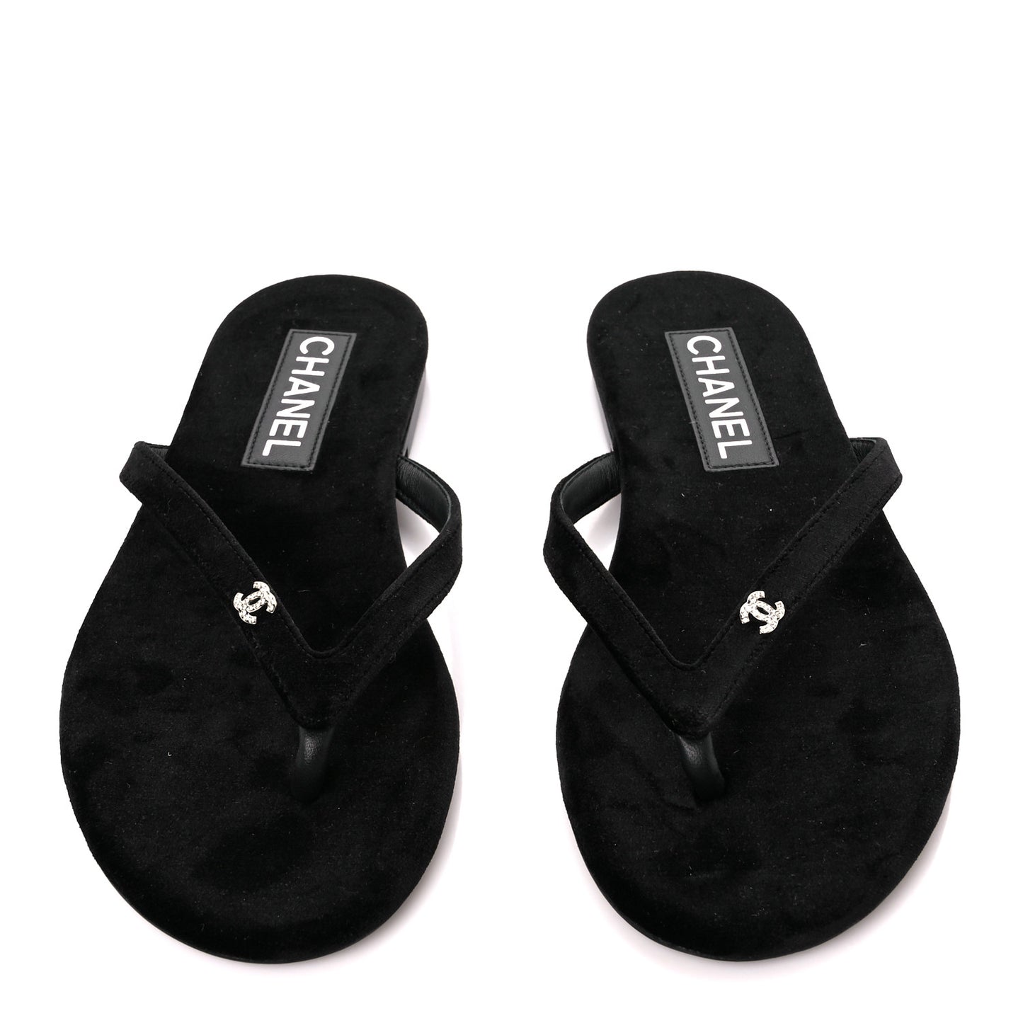 Velvet Crystal CC Thong Sandals 38 Black
