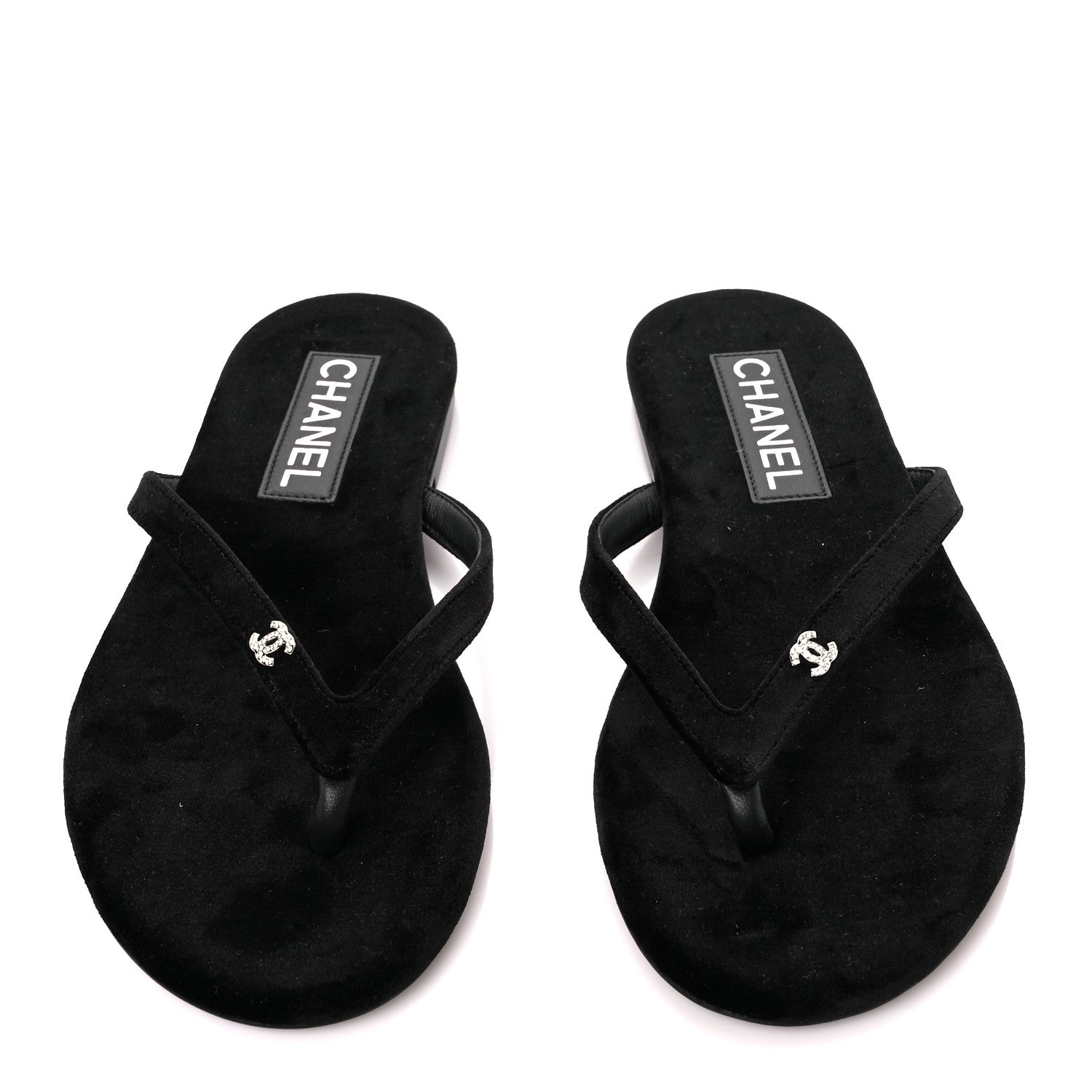 Chanel Velvet Crystal CC Thong Sandals 38 Black 2 of 8