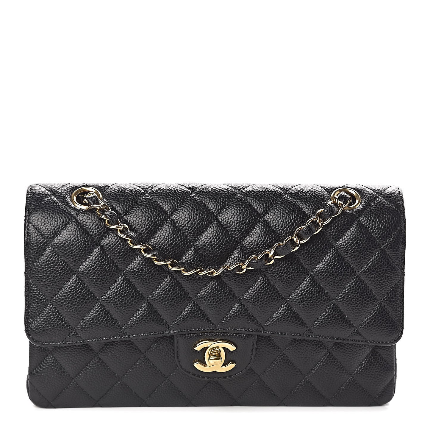 Caviar Quilted Medium Double Flap Black