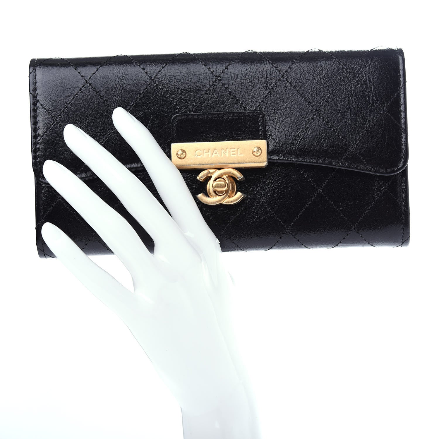Chanel Goatskin Stitched Golden CC Flap Wallet Black 2 of 8