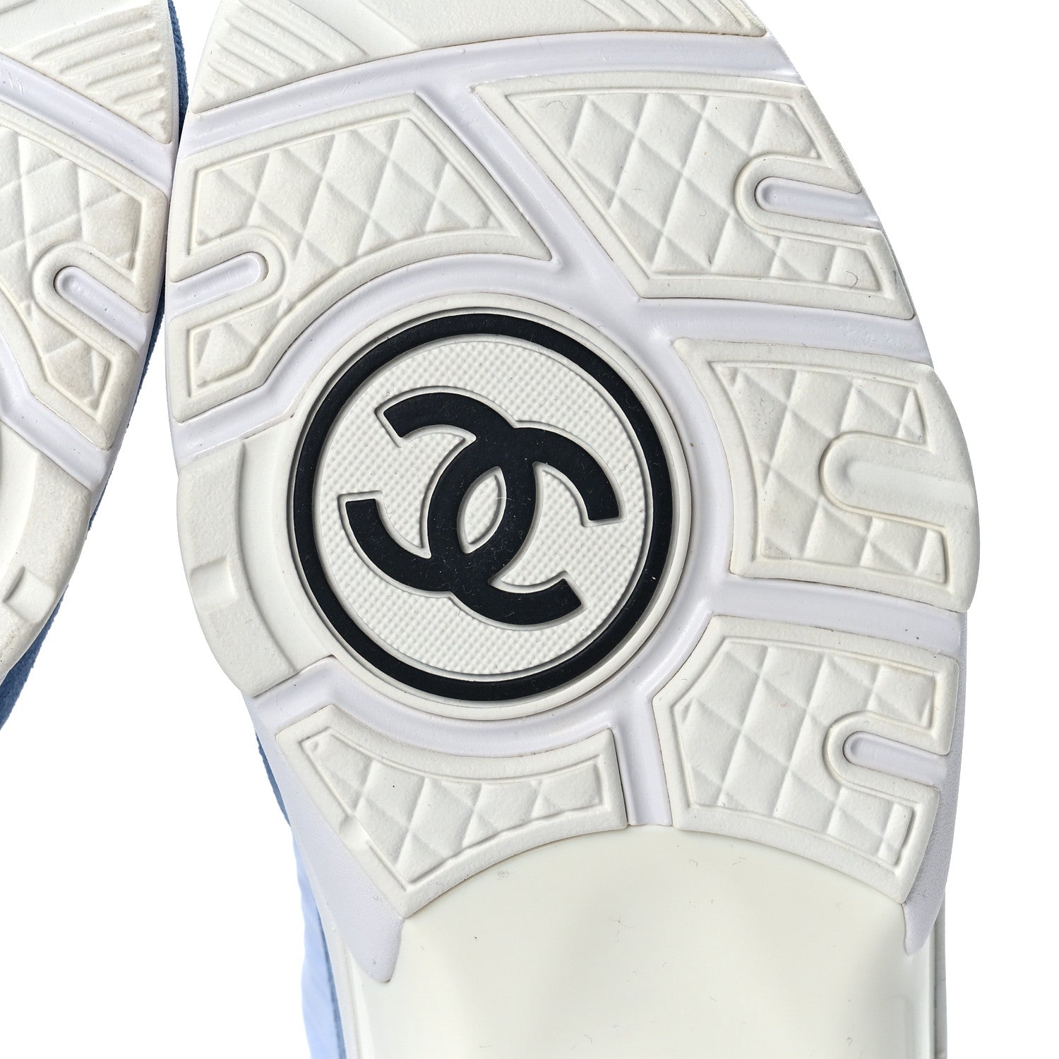 Chanel Nylon Calfskin Suede Womens CC Sneakers 39.5 White Grey Blue 7 of 10
