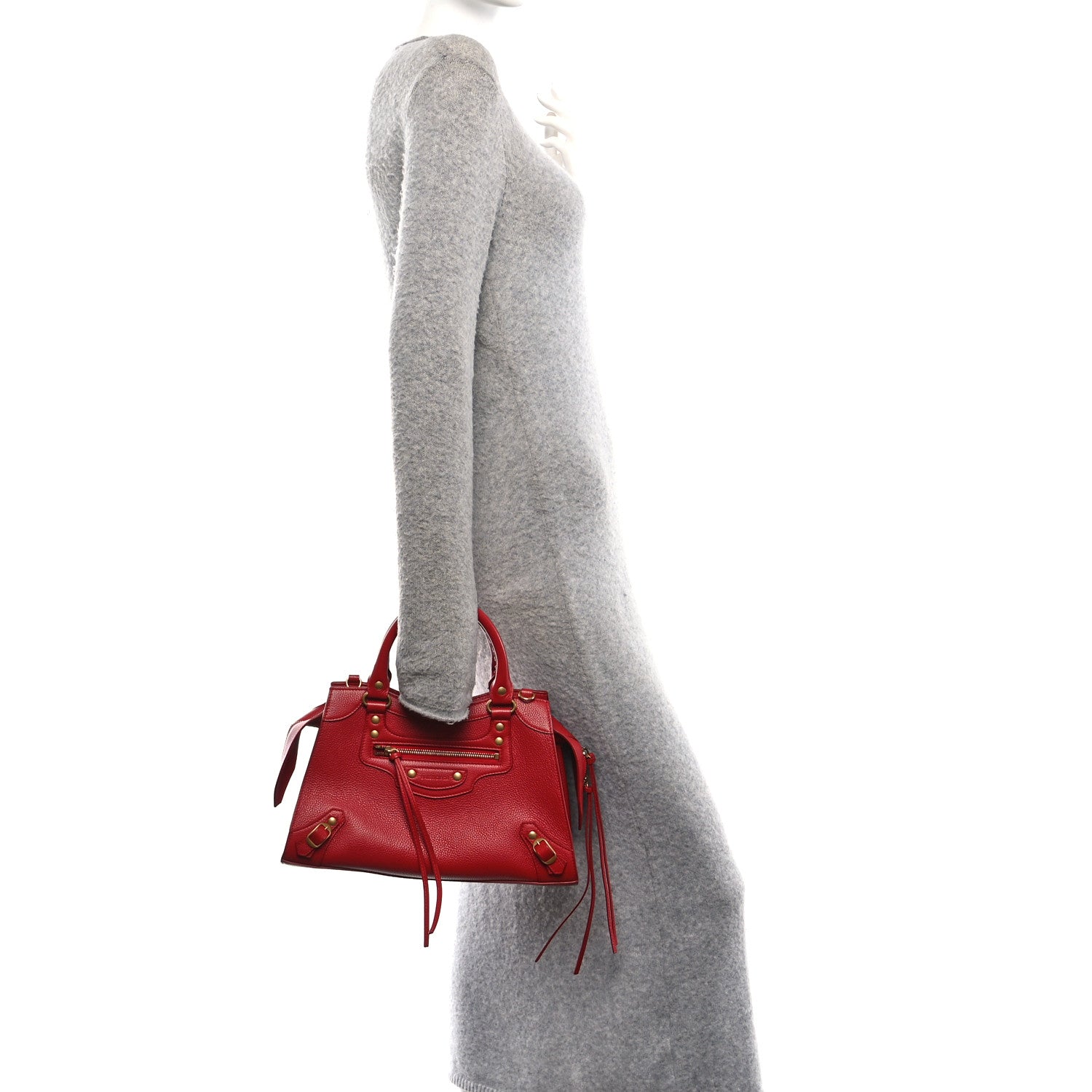 Balenciaga Grained Calfskin Neo Classic Gold Hardware S City Medium Red 2 of 10