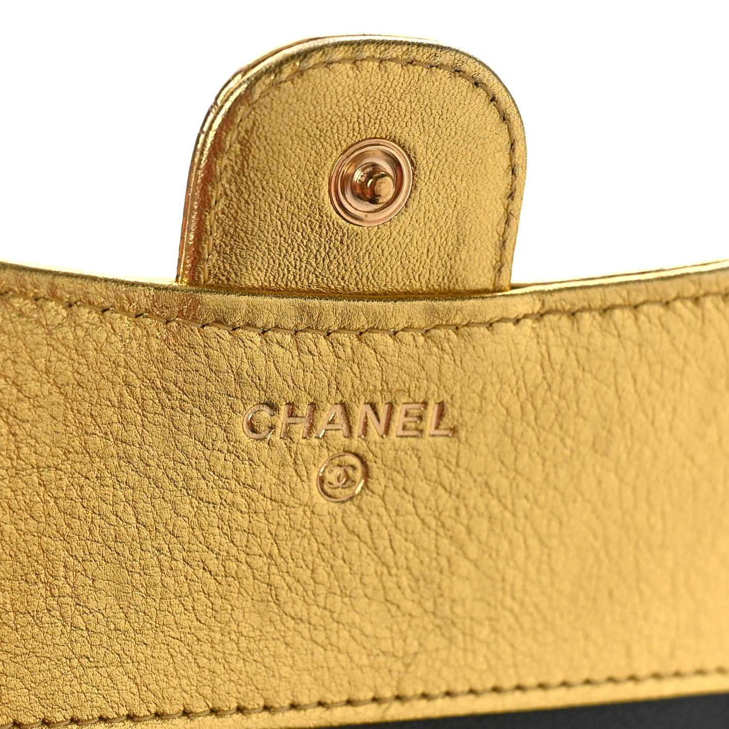 Chanel Metallic Calfskin Crocodile Embossed Cocodile Compact Flap Wallet Gold 6 of 10