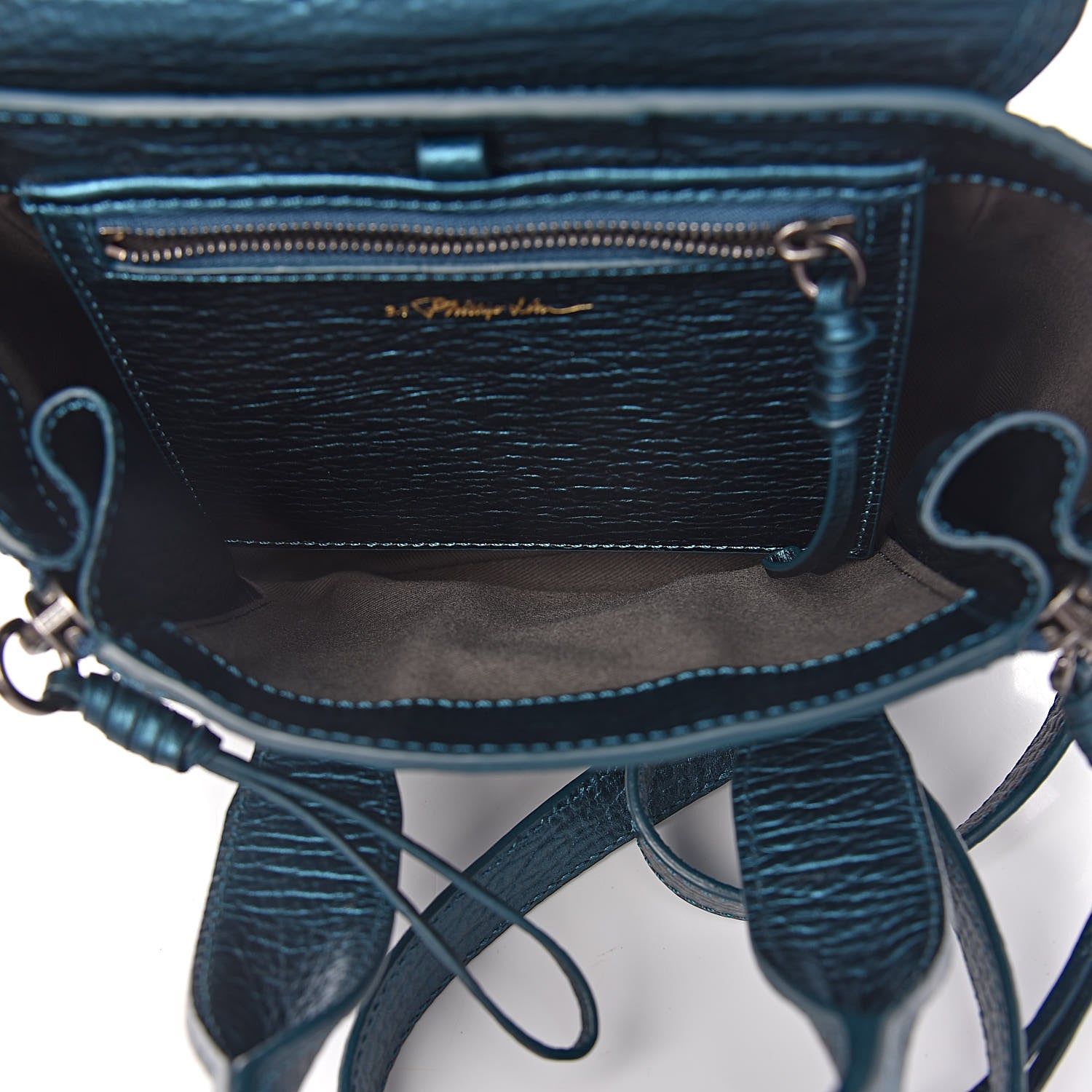 3.1 Phillip Lim 3.1 Metallic Textured Calfskin Mini Pashli Satchel Turquoise 5 of 10