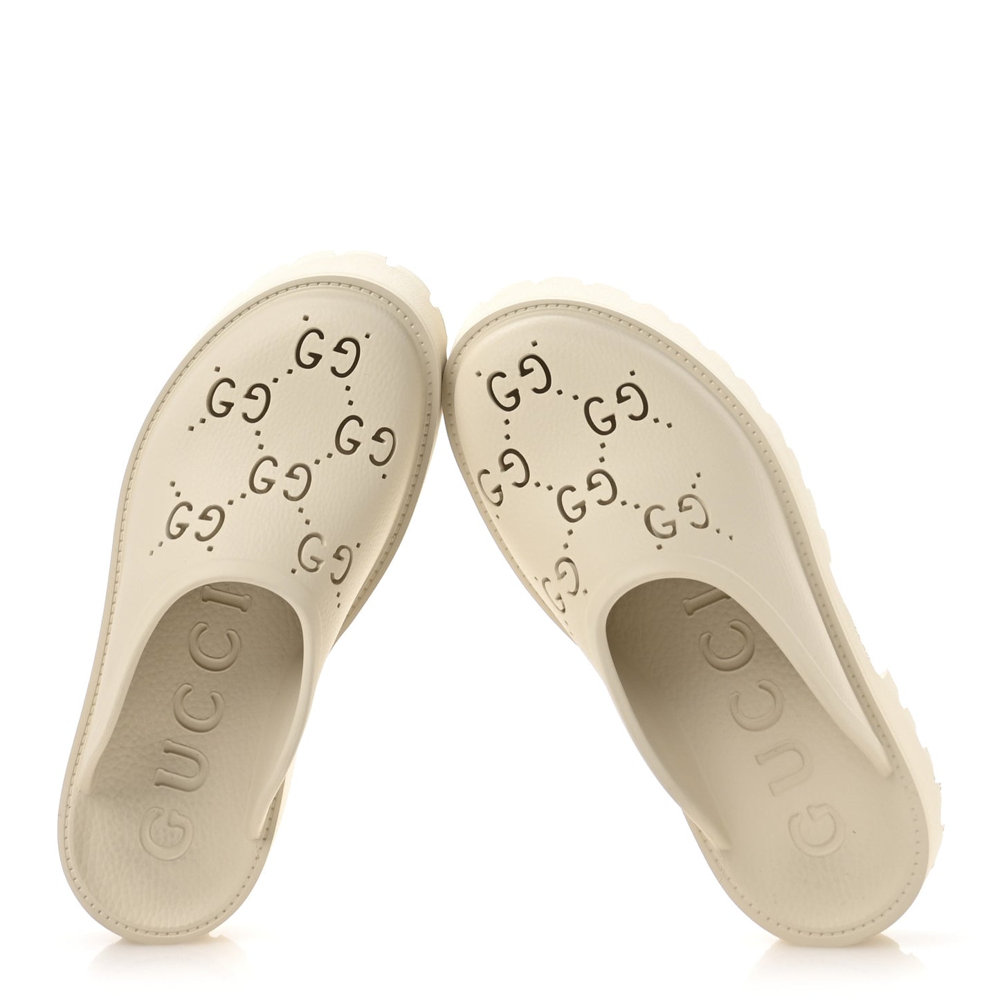 Rubber Monogram GG Go Through Platform Slide Clogs 39 Mystic White