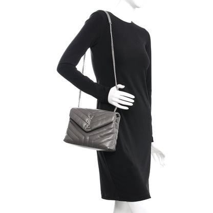 Saint Laurent Calfskin Y Quilted Monogram Small Loulou Chain Satchel Earth 2 of 7