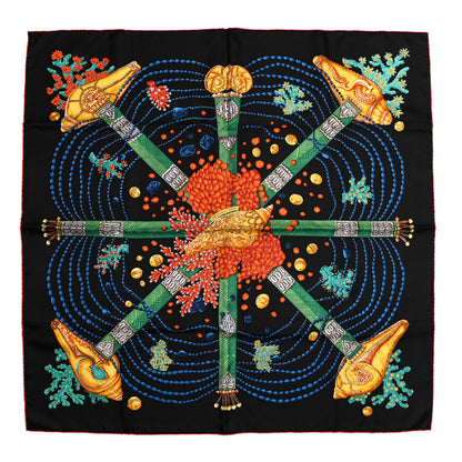 Hermes Silk Chemins De Corail Scarf 90 Black Vert Jaune Vif 1 of 5