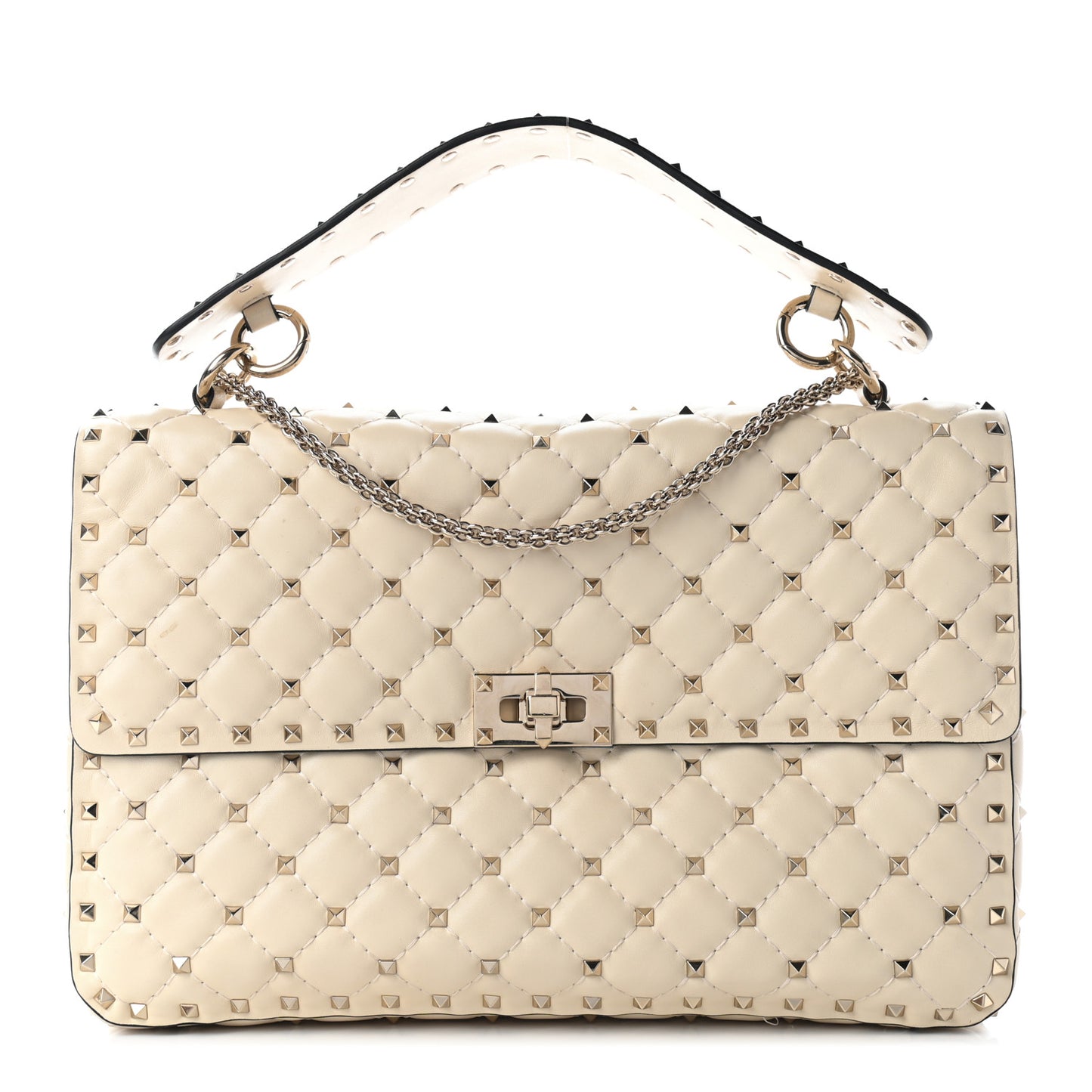 Nappa Maxi Rockstud Spike Shoulder Bag Light Ivory