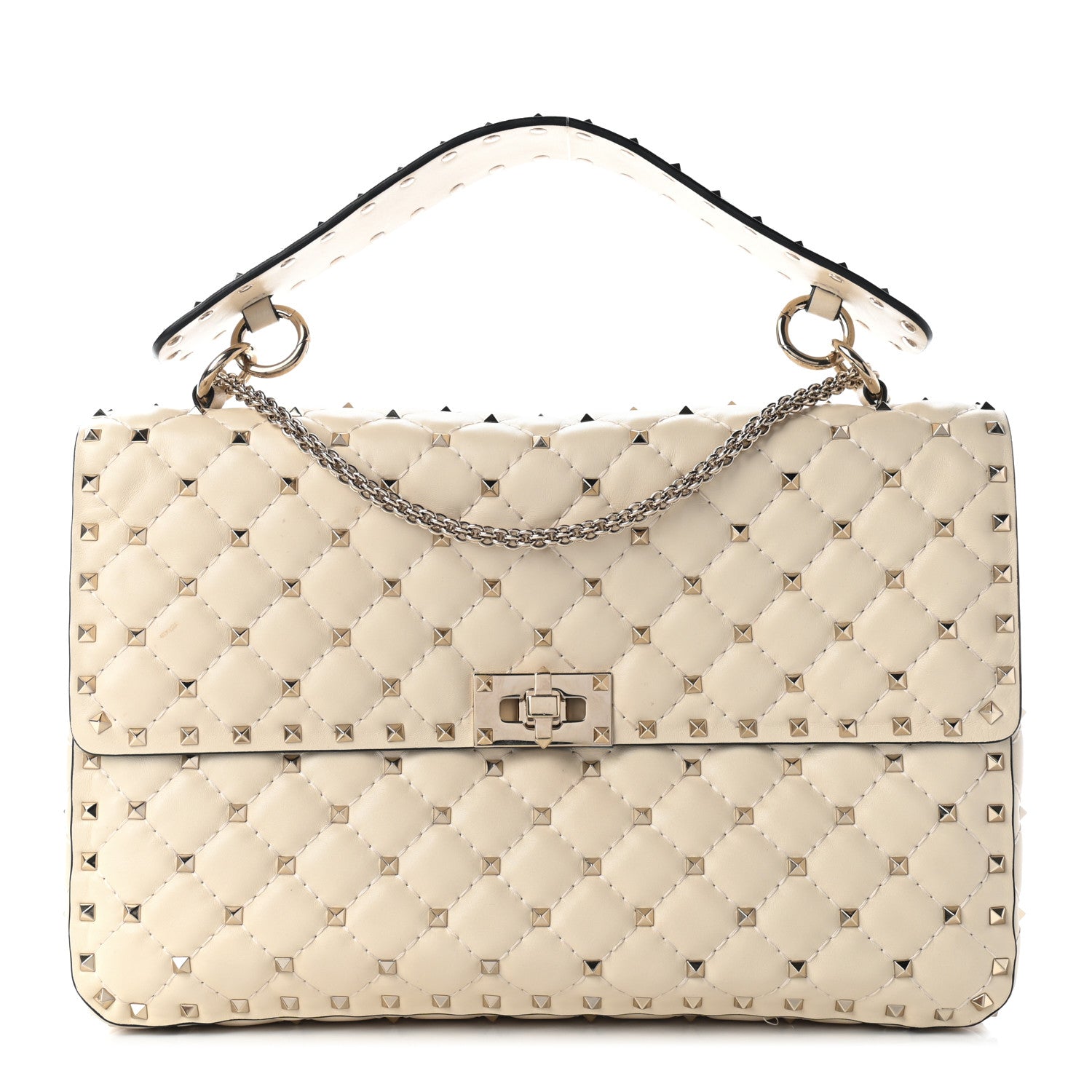 Valentino Garavani Nappa Maxi Rockstud Spike Shoulder Bag Light Ivory 1 of 8