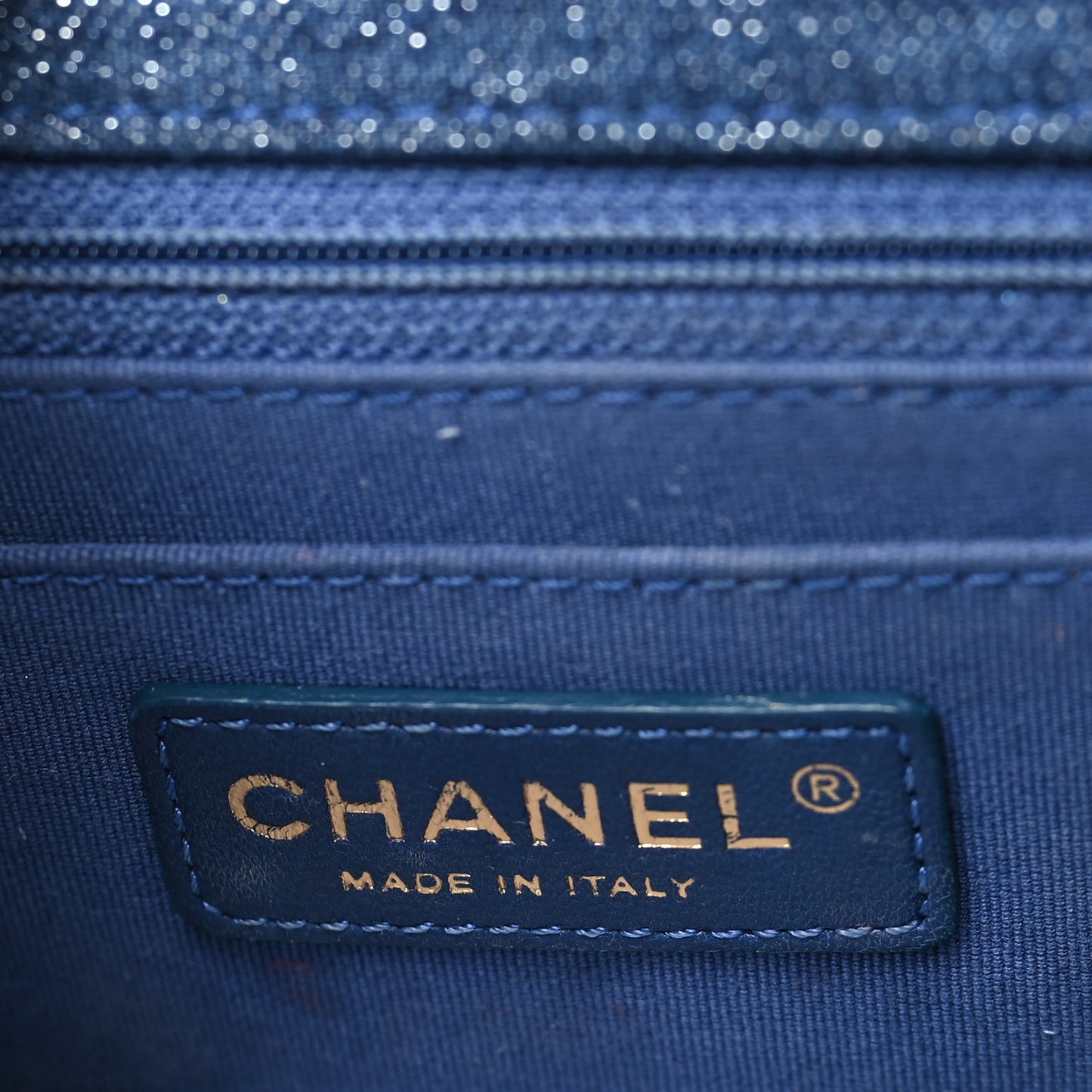 Denim Quilted Double You Mini Flap Blue Golden