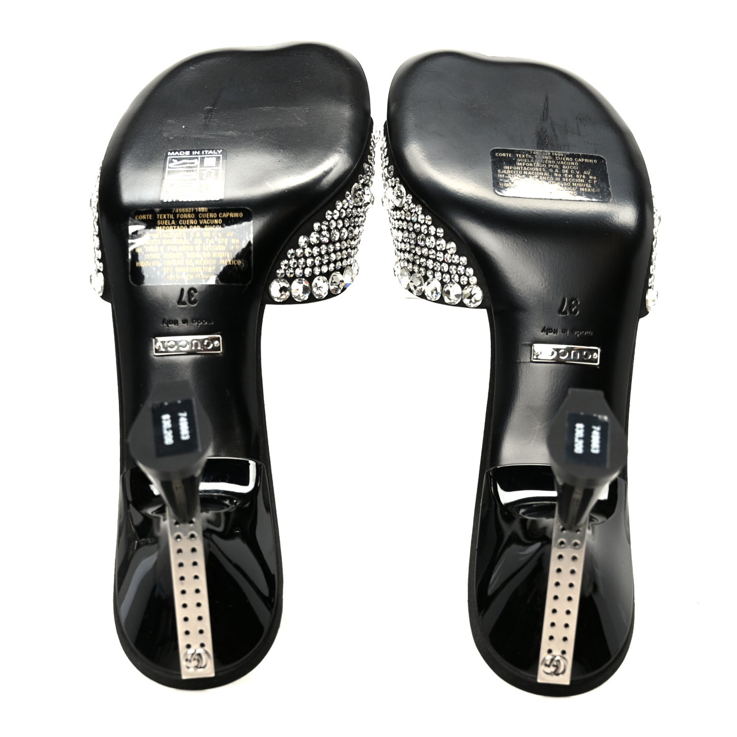Satin Crystal 65mm Slide Sandals 37 Black