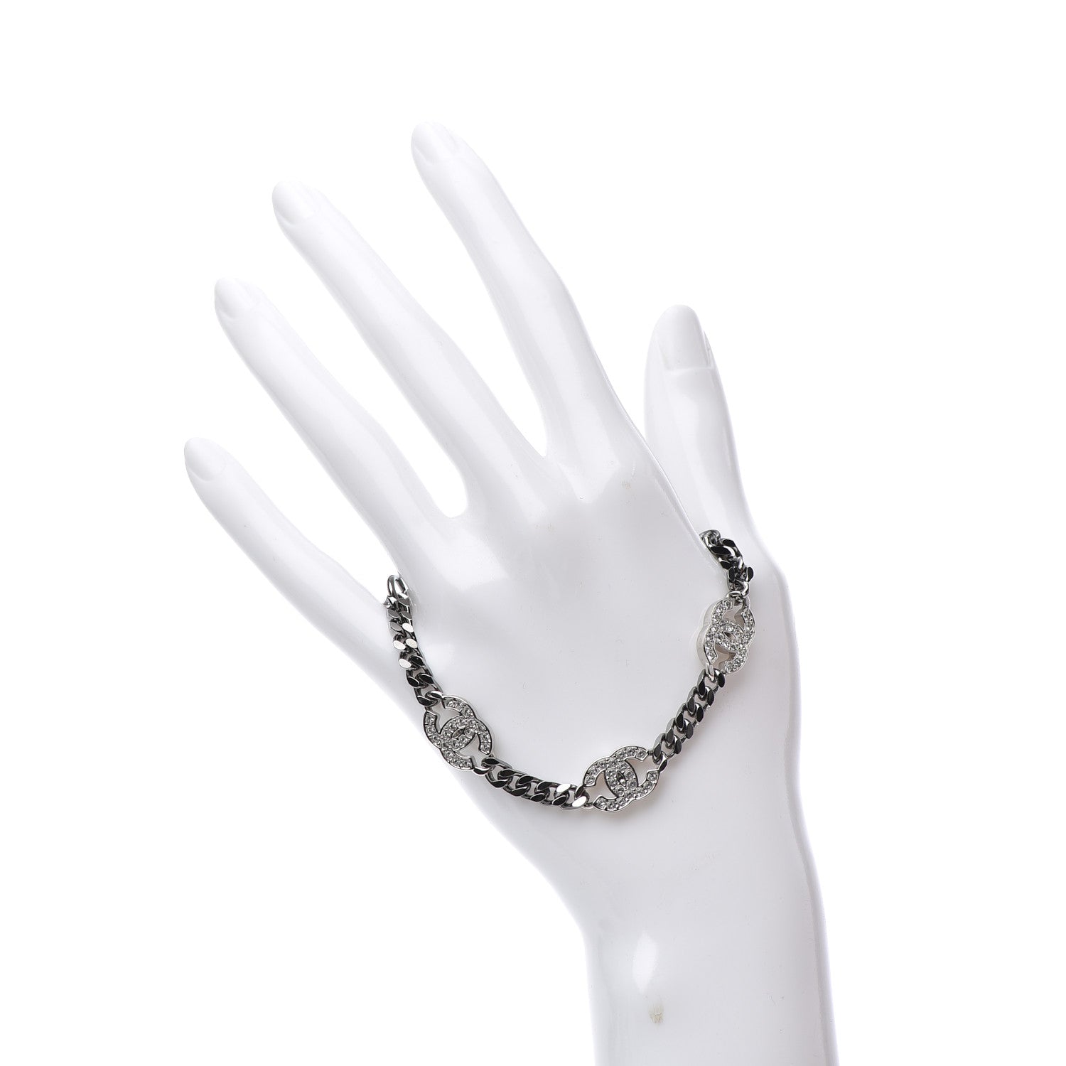 Chanel Crystal CC Chain Bracelet Silver 2 of 5