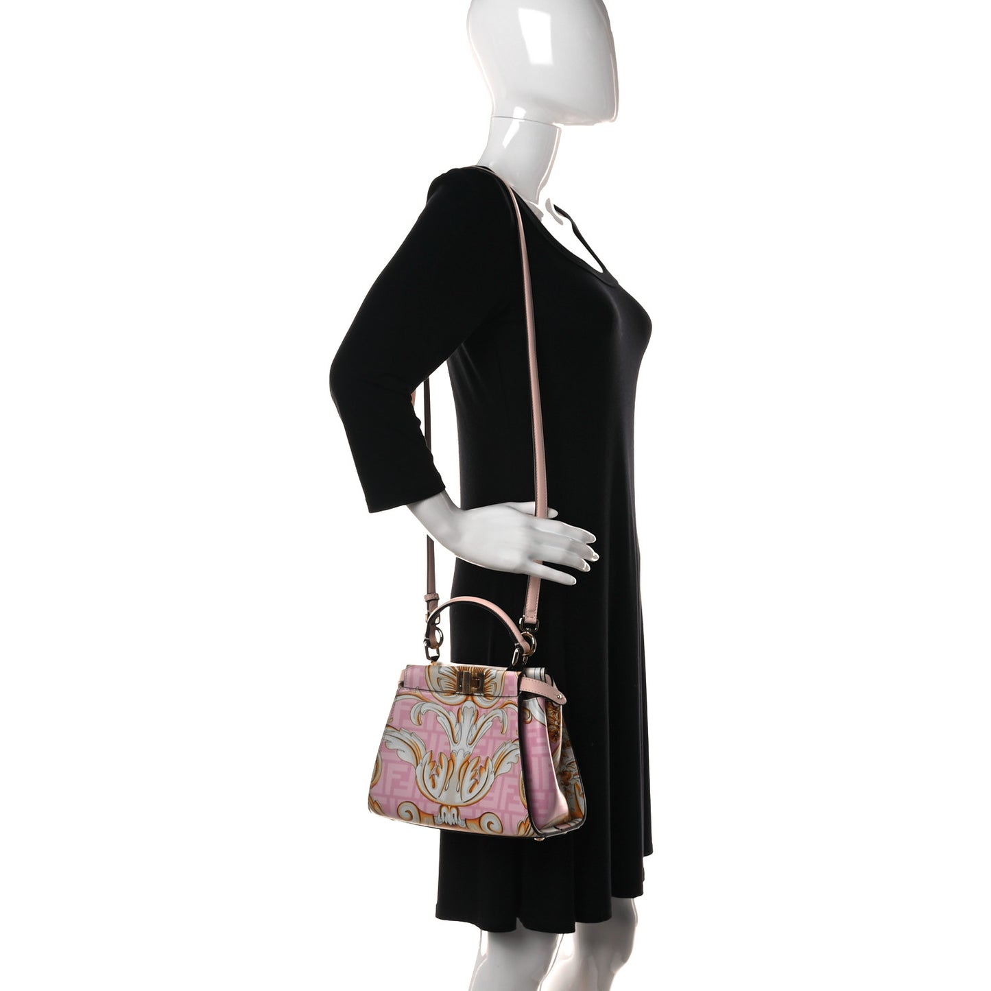 X VERSACE Vitello Seta Nappa Fendace FF Baroque Mini Peekaboo Iconic Satchel Pink Gold