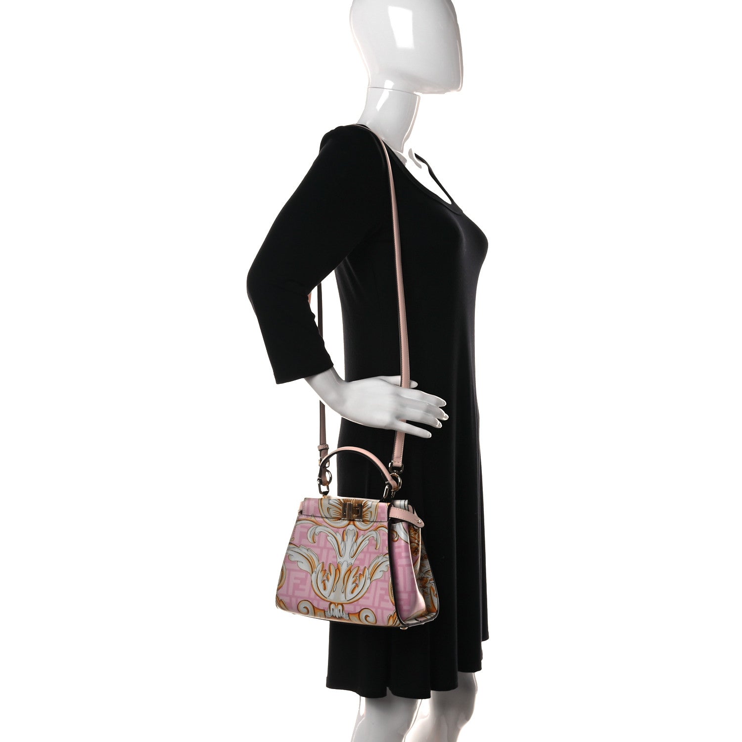 Fendi X VERSACE Vitello Seta Nappa Fendace FF Baroque Mini Peekaboo Iconic Satchel Pink Gold 3 of 10