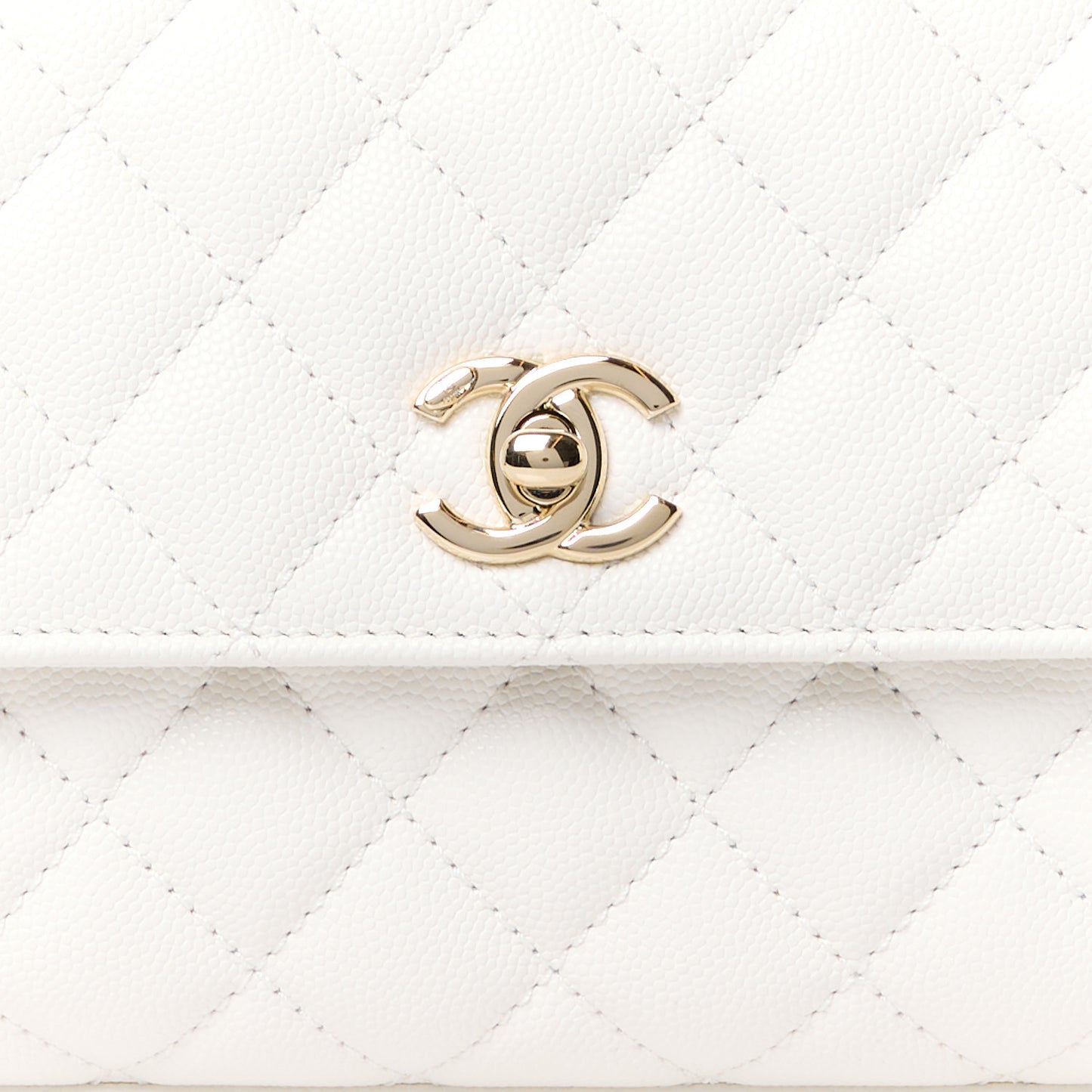 Caviar Quilted Mini Coco Handle Flap White