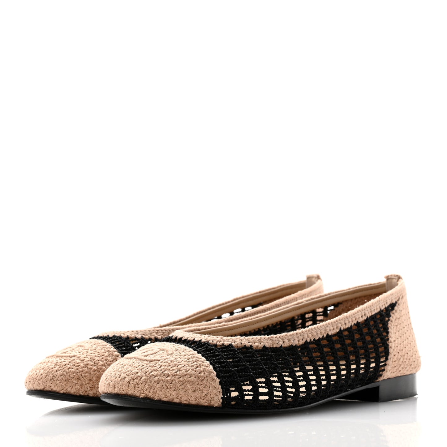 Raffia Cap Toe Ballerina Flats 38.5 Black Beige