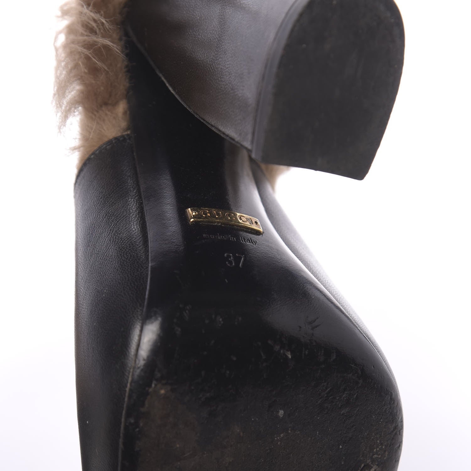 Gucci Malaga Kid Fur Princetown High Heel Mules 37 Black Naturale 7 of 12