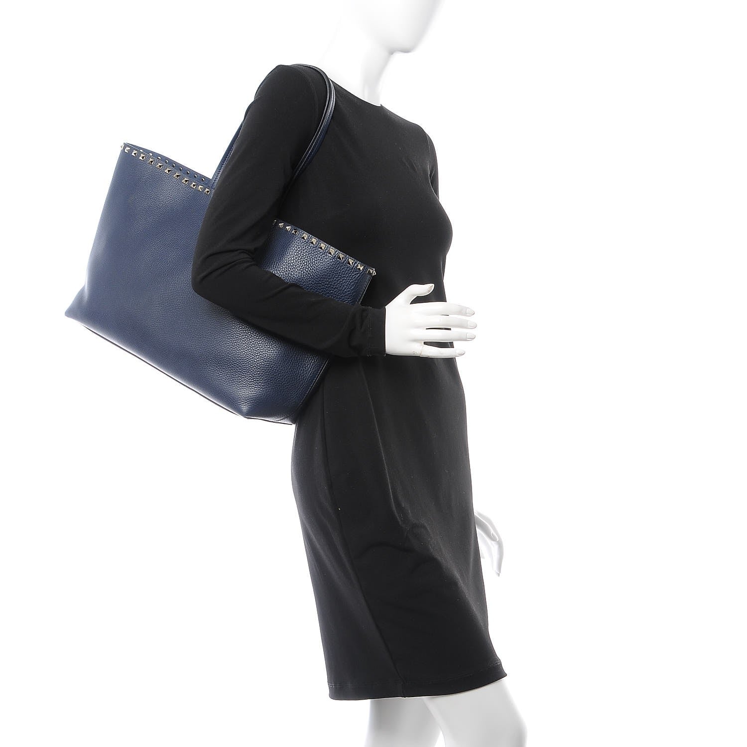 Valentino Garavani Grained Calfskin Rockstud Shoulder Tote Marine 2 of 10