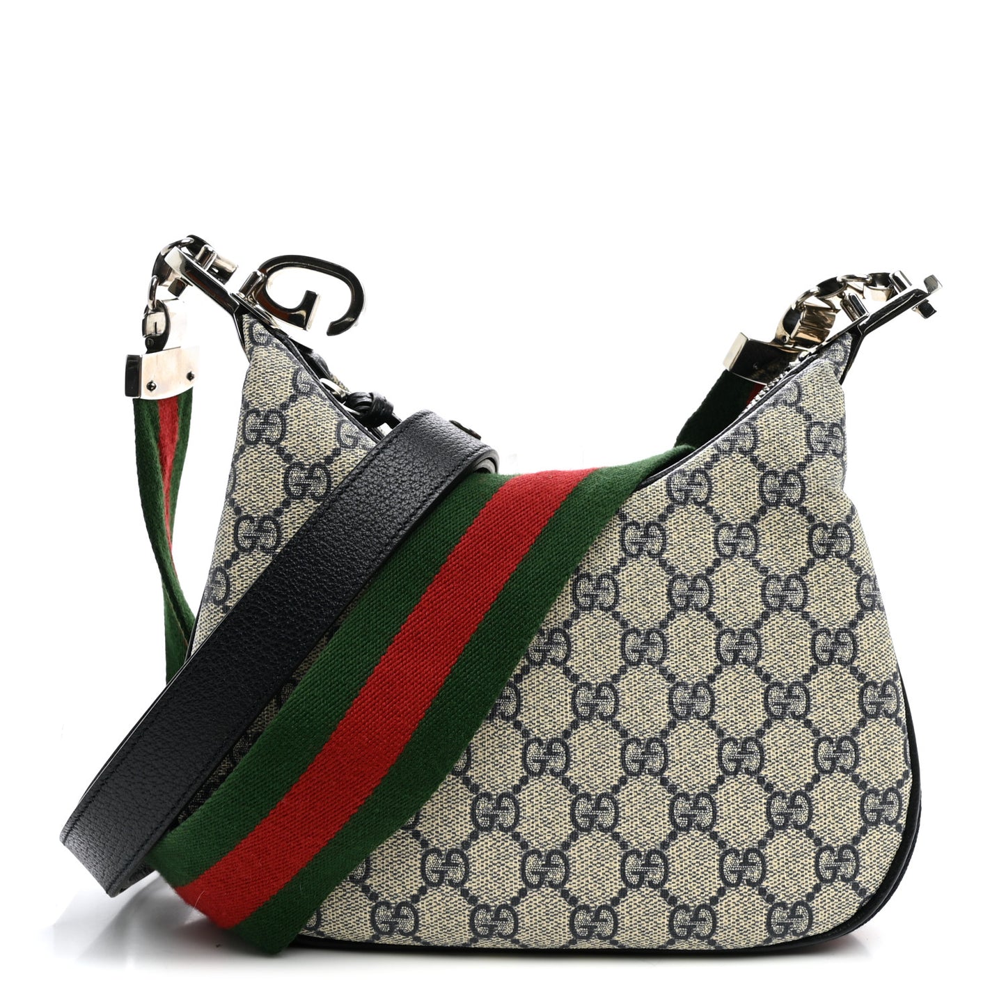 GG Supreme Monogram Textured Calfskin Web Small Attache Shoulder Bag Beige Blue