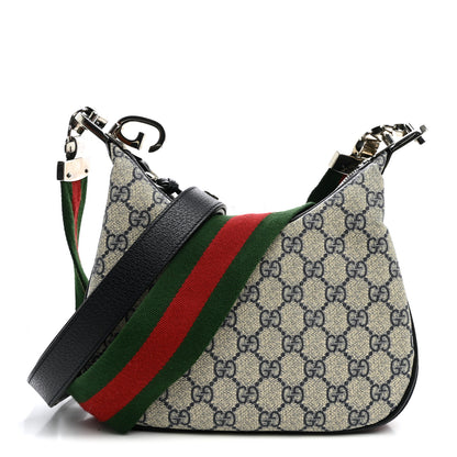 Gucci GG Supreme Monogram Textured Calfskin Web Small Attache Shoulder Bag Beige Blue 1 of 10