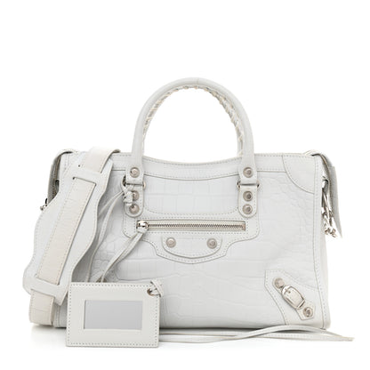 Balenciaga Matte Supple Lambskin Crocodile Embossed Classic Silver Hardware S City White 1 of 16
