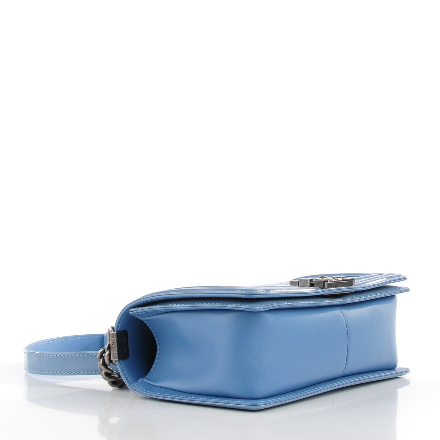 Patent Quilted Medium Boy Flap Blue
