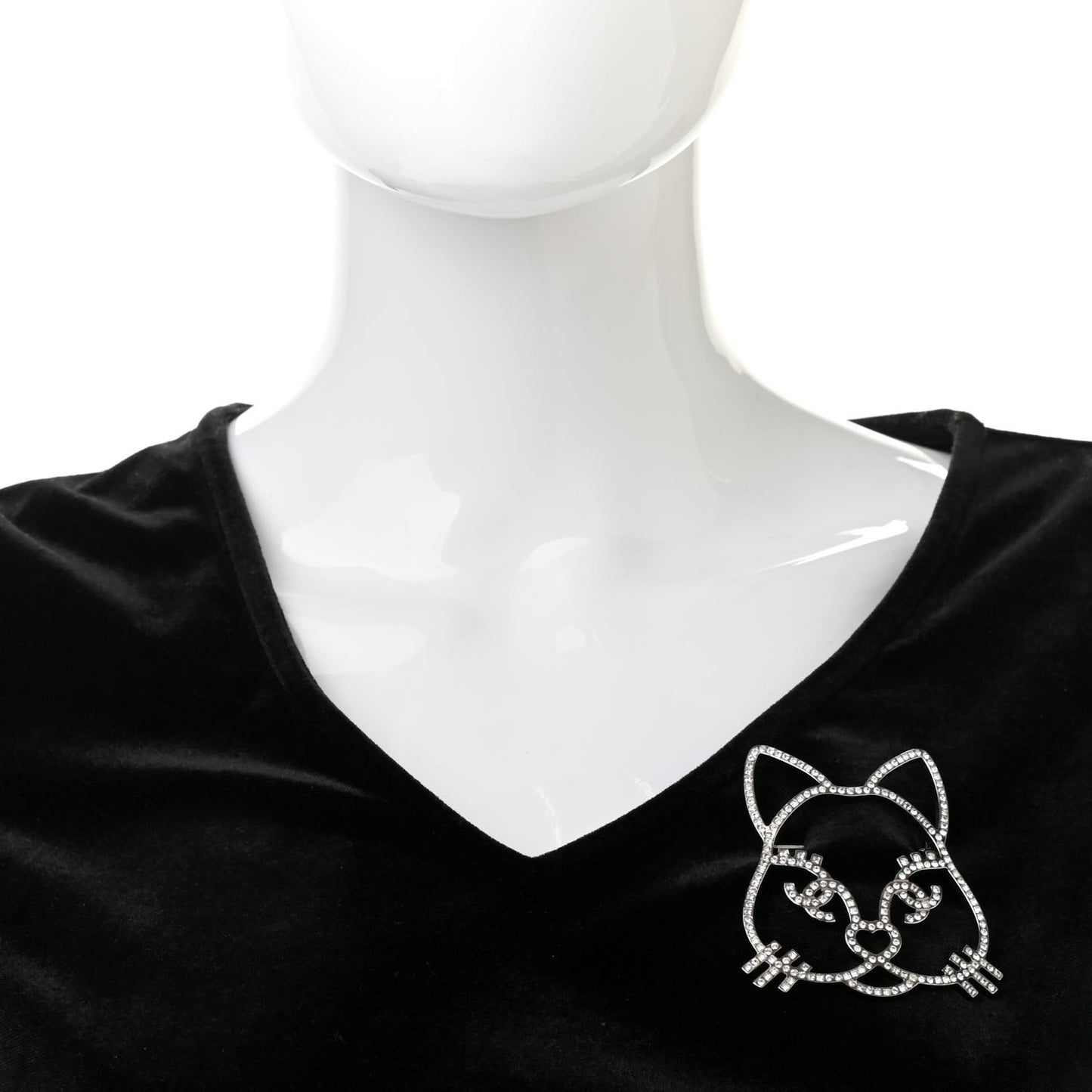Strass Crystal Emoji Choupette Cat Brooch Silver