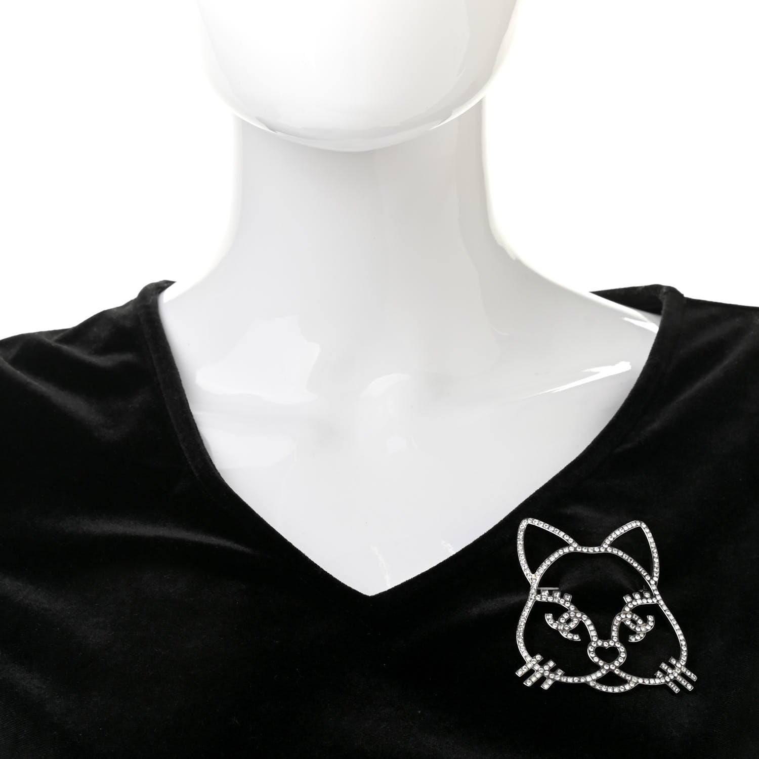 Chanel Strass Crystal Emoji Choupette Cat Brooch Silver 2 of 4