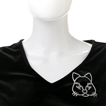 Chanel Strass Crystal Emoji Choupette Cat Brooch Silver 2 of 4