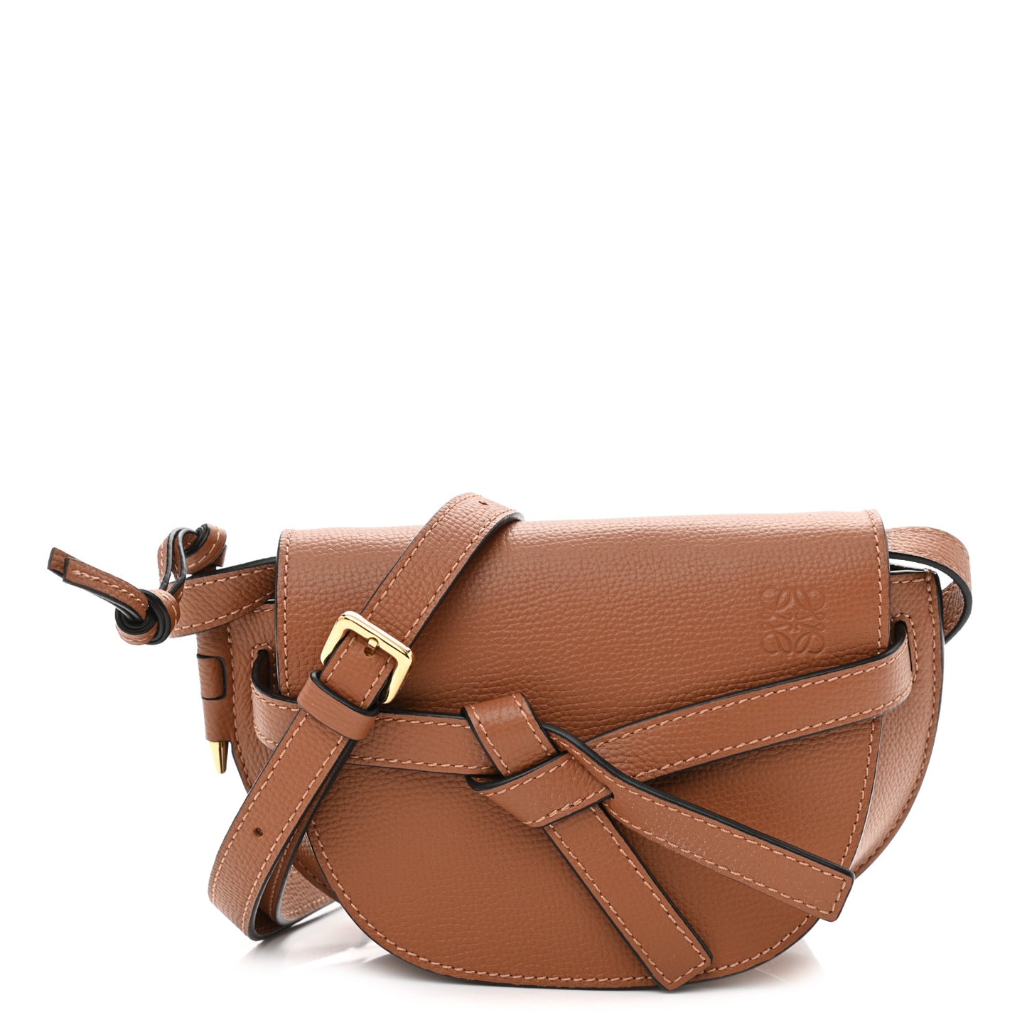 Pebble Grain Calfskin Mini Gate Dual Bag Tan