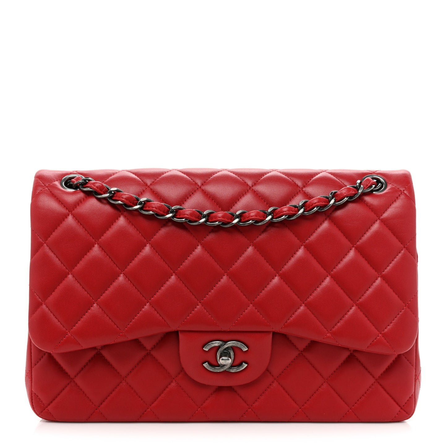 Lambskin Quilted Jumbo Double Flap Red