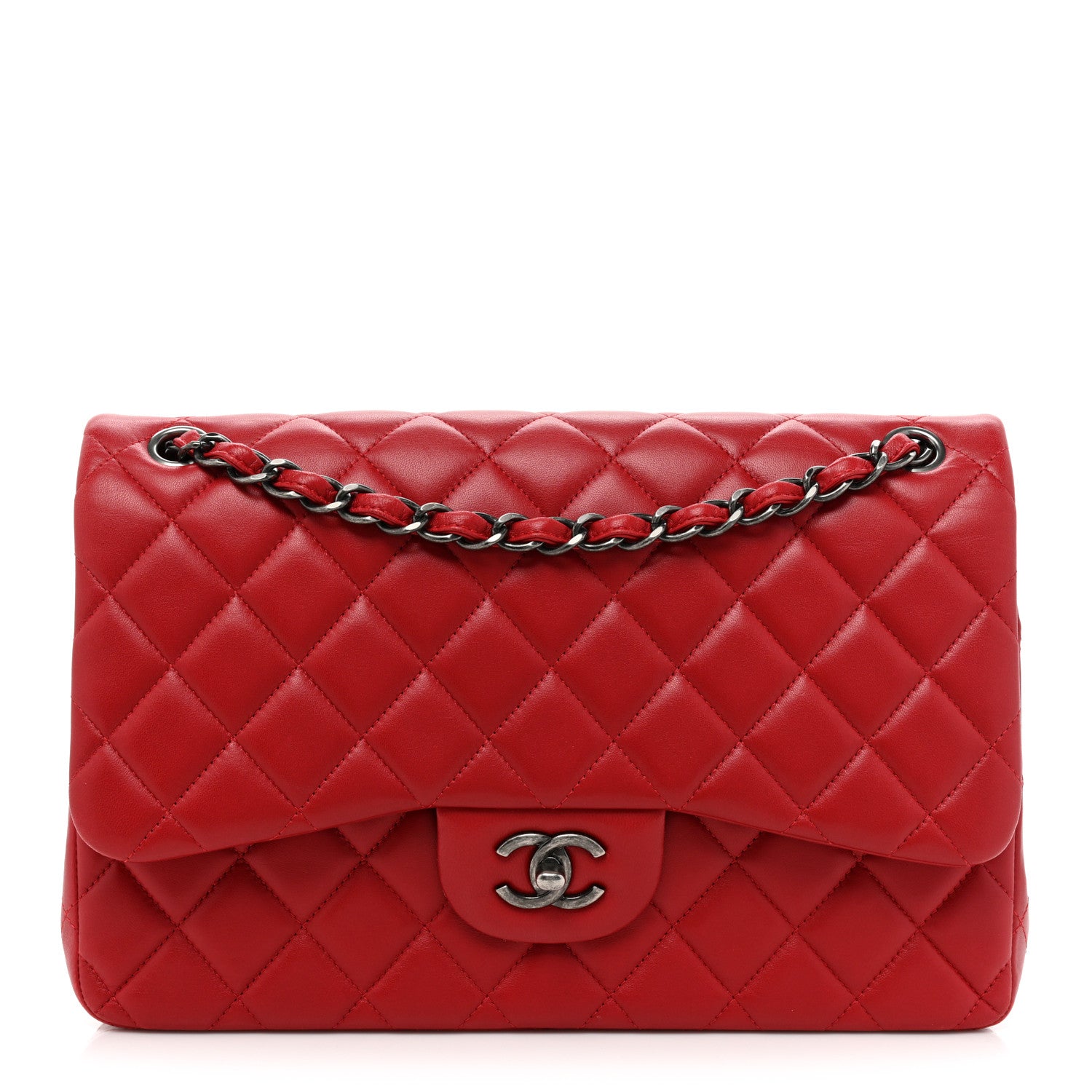 Chanel Lambskin Quilted Jumbo Double Flap Red 1 of 17