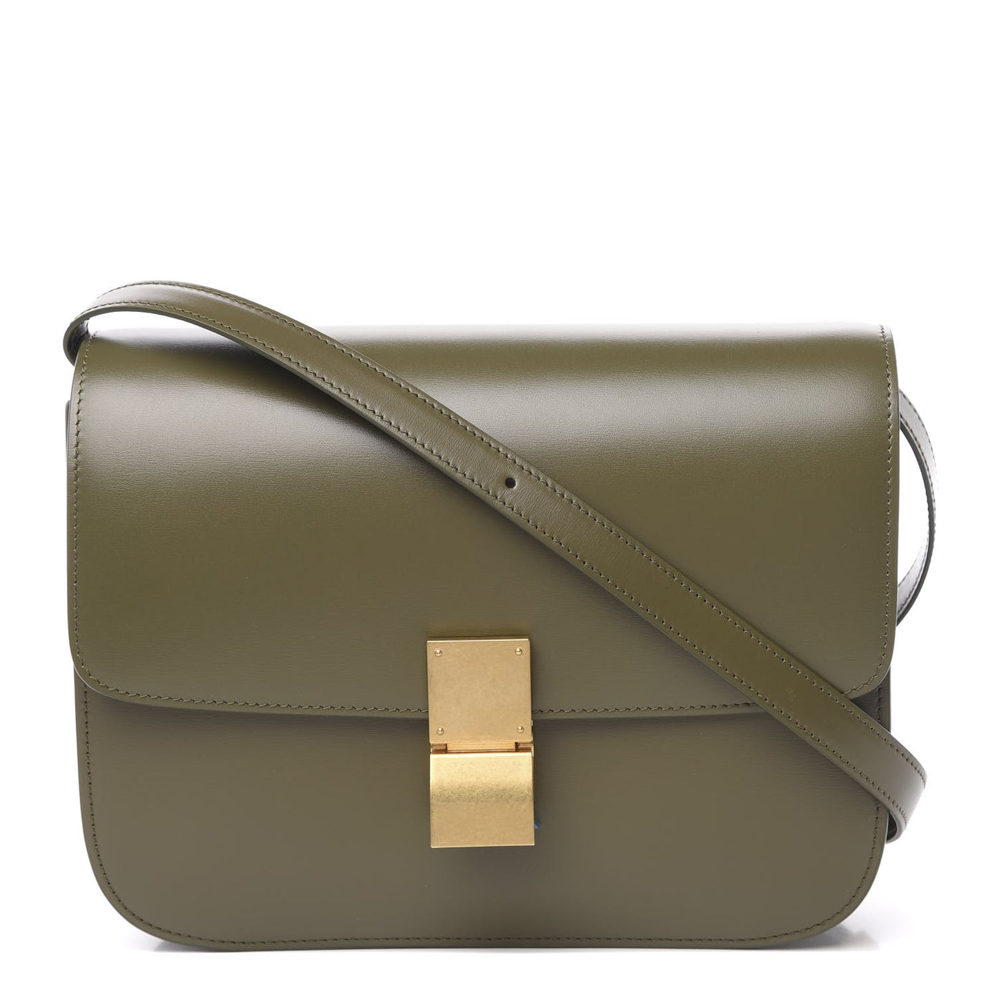 Box Calfskin Medium Classic Box Flap Bag Army Green