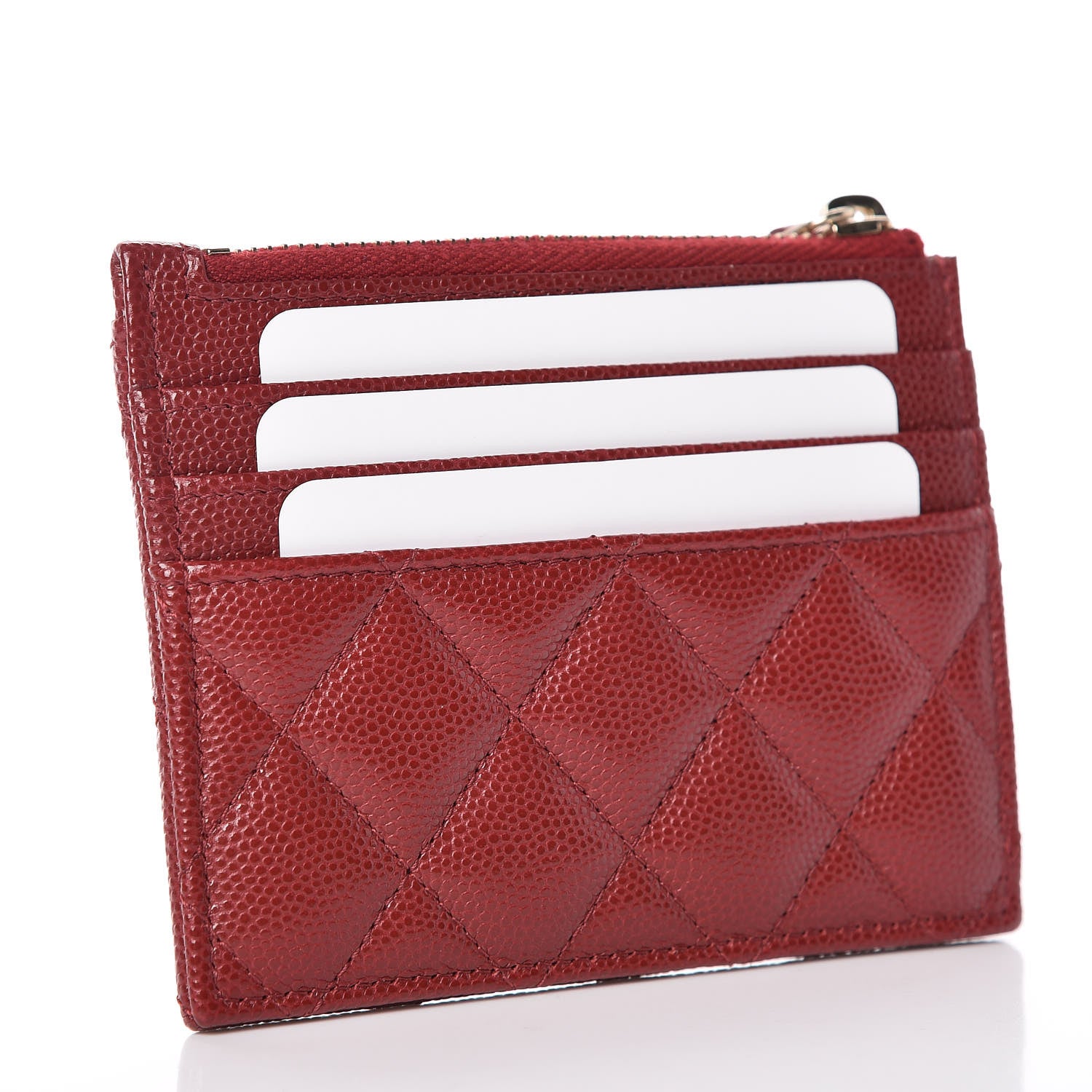 Chanel Caviar Quilted CC Zip Card Holder Burgundy 3 of 8