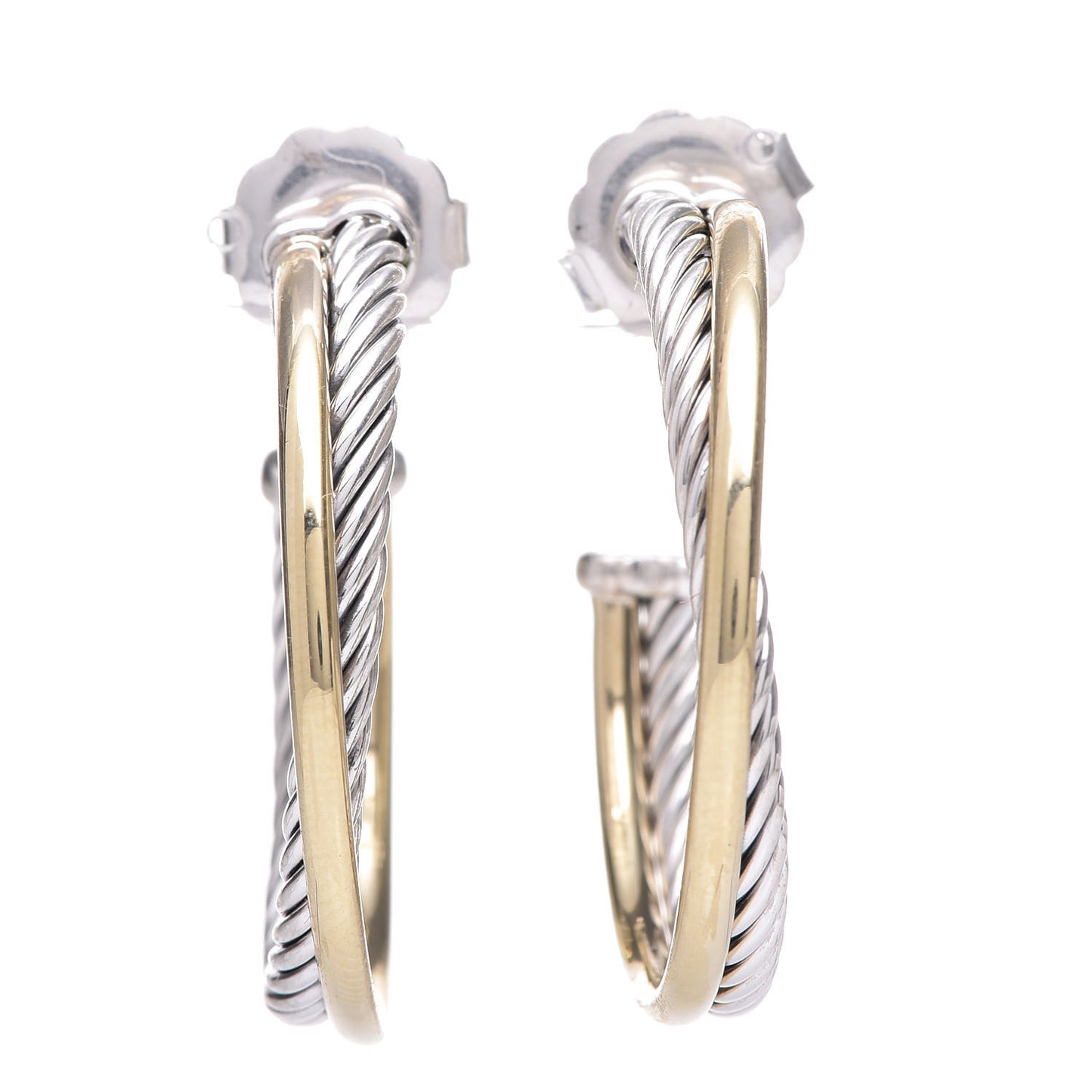 Sterling Silver 18K Yellow Gold 31mm Crossover Cable Hoop Earrings
