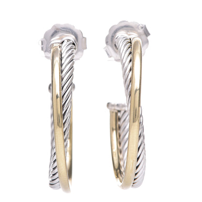 David Yurman Sterling Silver 18K Yellow Gold 31mm Crossover Cable Hoop Earrings 1 of 4
