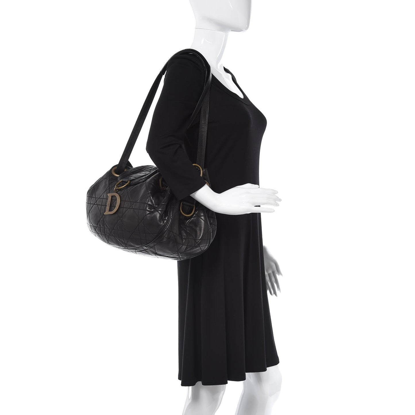 Lambskin Cannage Flap Shoulder Bag Black